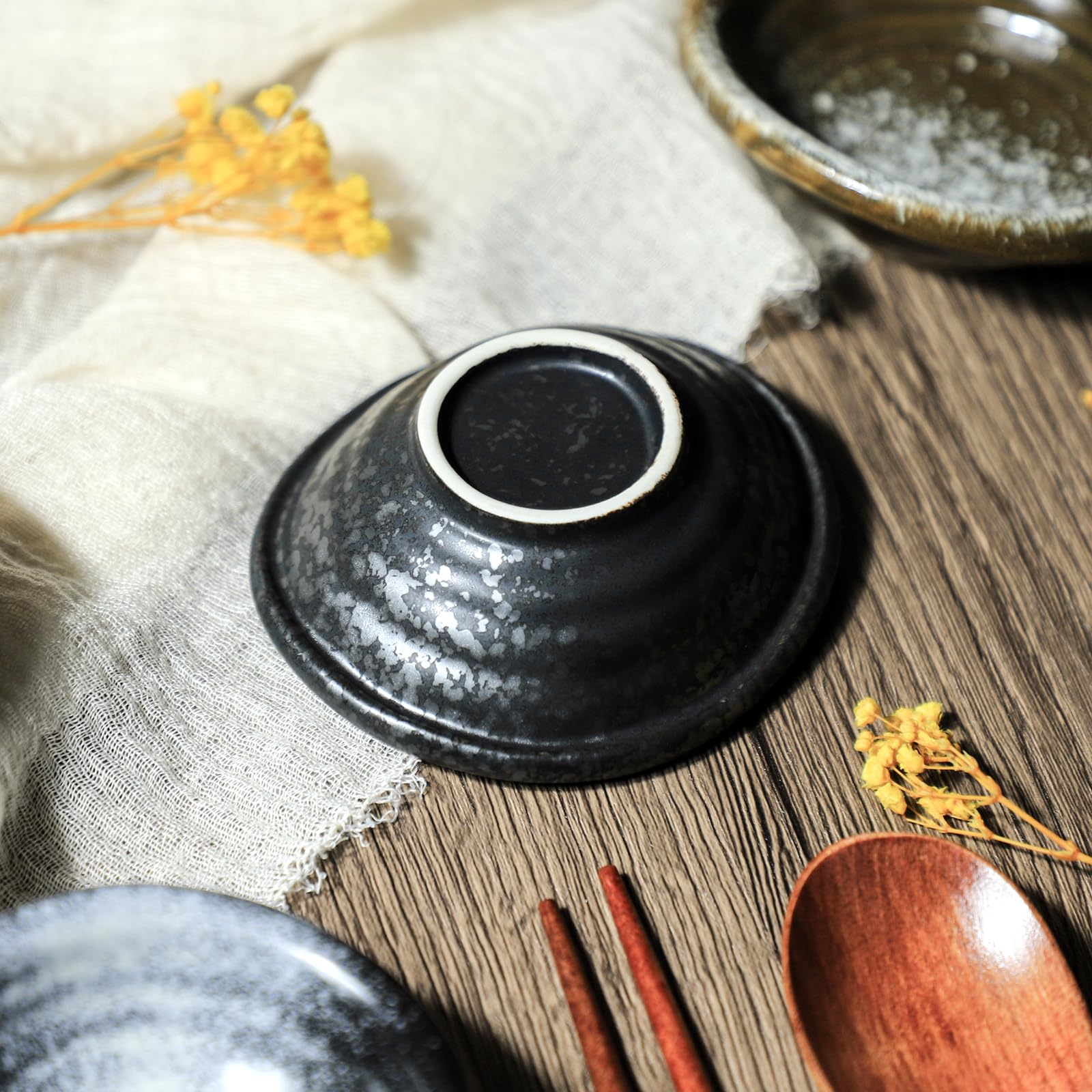 3.5 Inch Retro Black Porcelain Bowls Set of 5 - Multipurpose Side Dishes, Seasoning & Soy Sauce Dipping Bowls - Perfect for Asian Cuisine, Sushi Restaurants & Home Dining