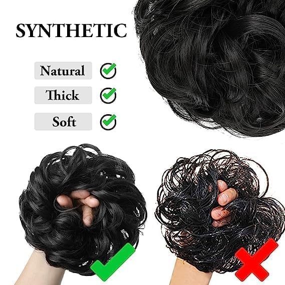 DELORUS 1PCS Messy Bun Hair Extension - Artificial Hair Bun for Women with Rubber Band - Black False Hair Scrunchie for Quick & Easy Hairstyles - Perfect for Work, Gym, Parties & Everyday Wear
