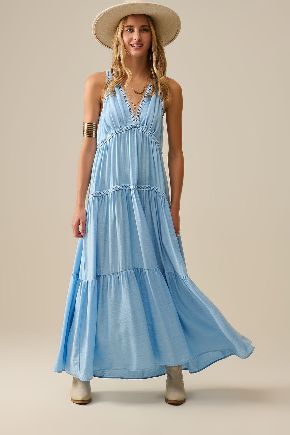 Elegant Long Flowy Robe with Lace Inserts in Light Blue - Perfect for Spa, Bridal Showers & Relaxing at Home