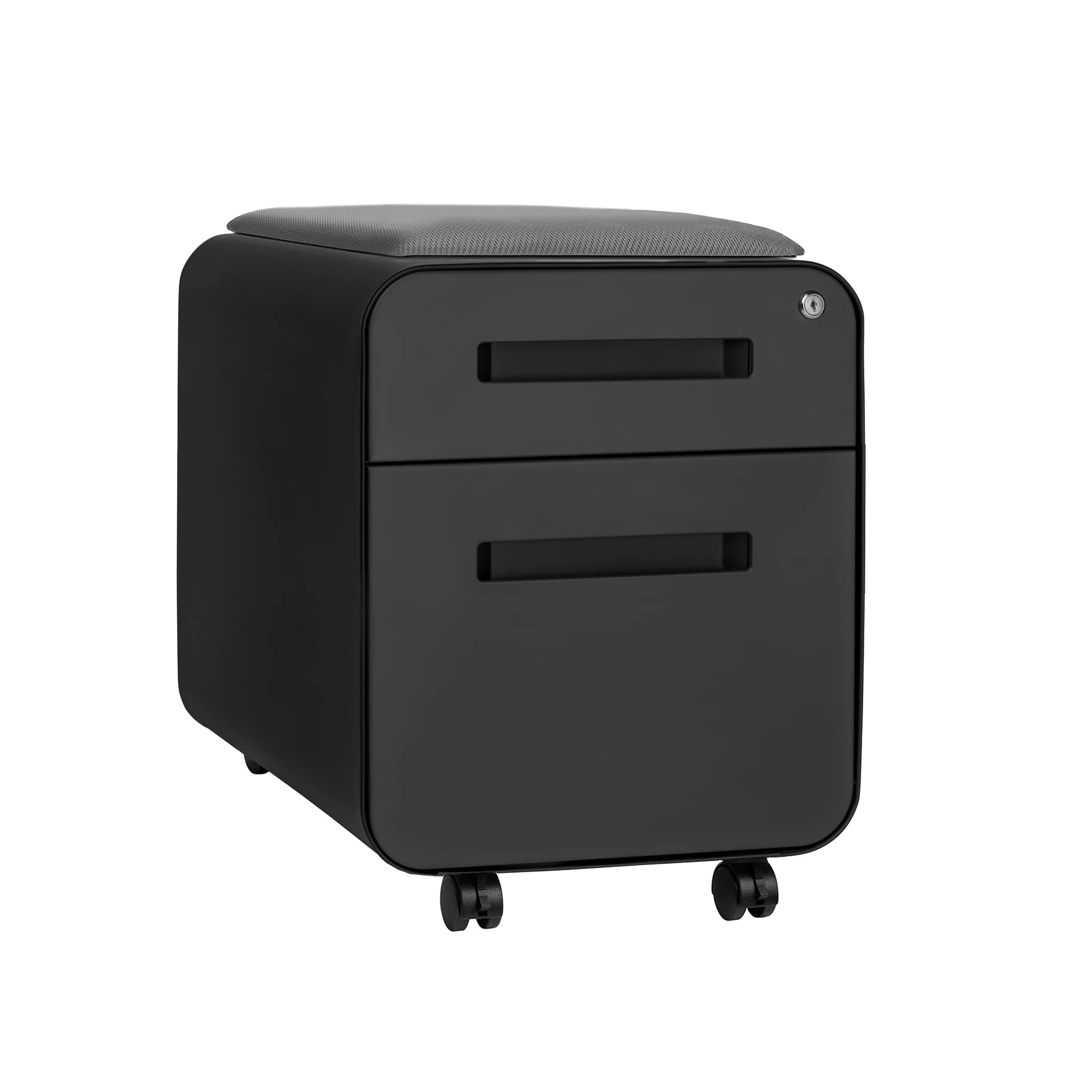 Laura Davidson STOCKPILE Mini 2-Drawer Mobile File Cabinet with Removable Magnetic Seat - Black Metal Filing Cabinet with Gray Cushion, Pre-Assembled for Home Office & Small Spaces | Compact Storage Solution for Documents & Supplies