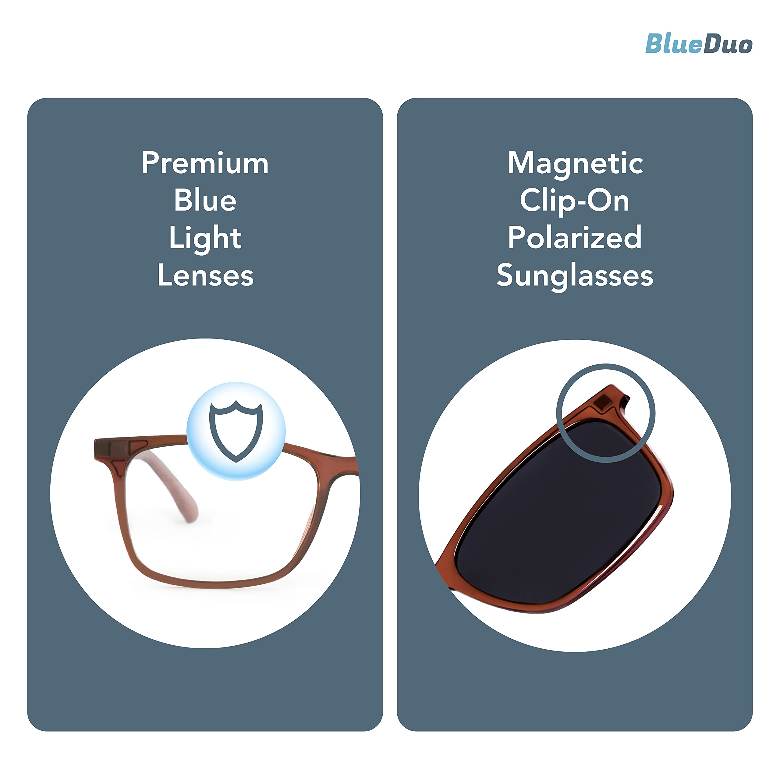 Premium Blue Light Blocking Glasses for Women & Men - Anti Glare Square Computer Glasses with Magnetic Clip-On Sunglasses for Driving, Gaming & Office Work