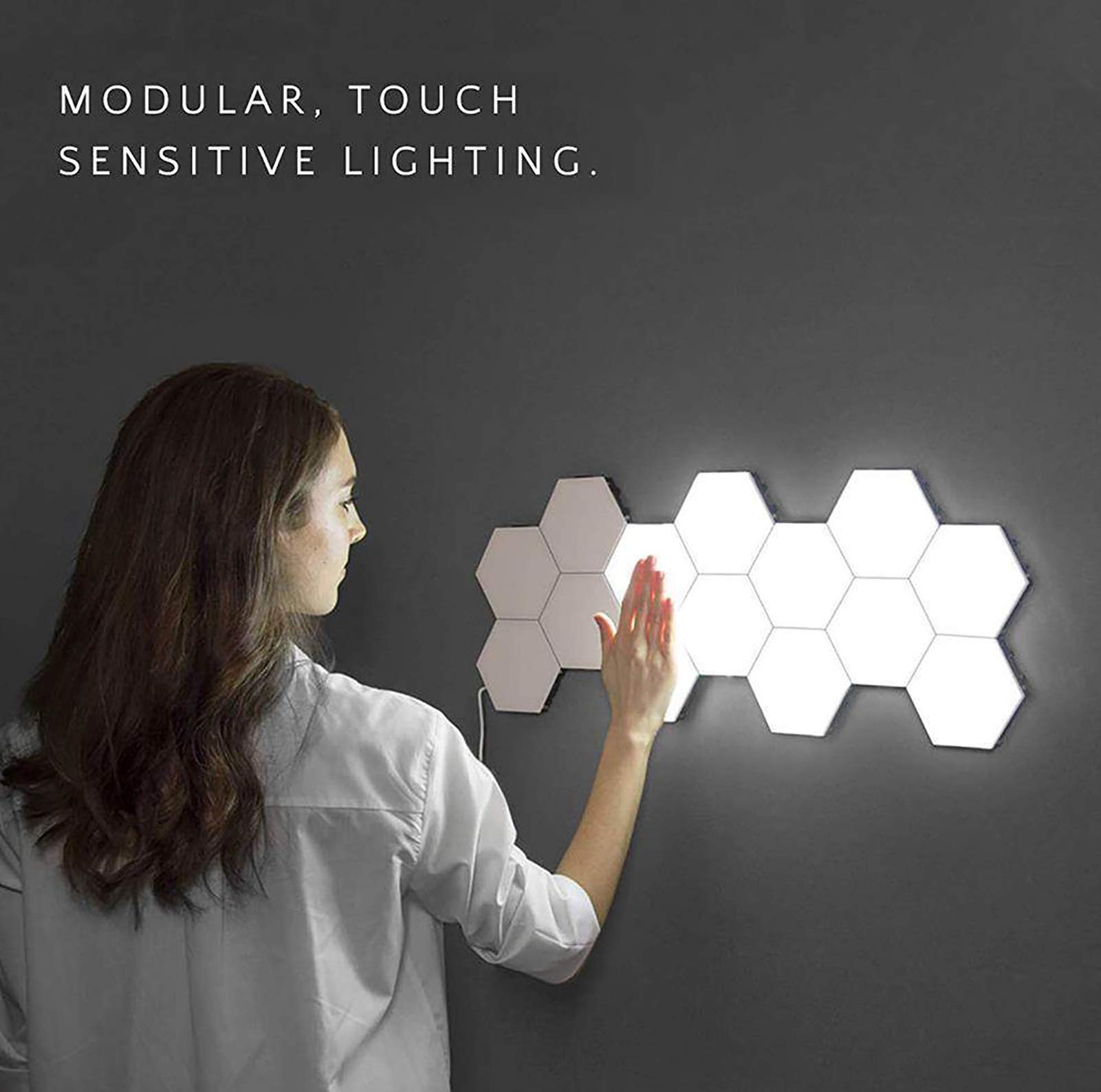 Hexagonal LED Smart Wall Light Panels - Modular Touch Sensitive Honeycomb Lighting for Home Decoration (12-Pack) | Perfect for Bedroom, Living Room, and Office Ambient Lighting