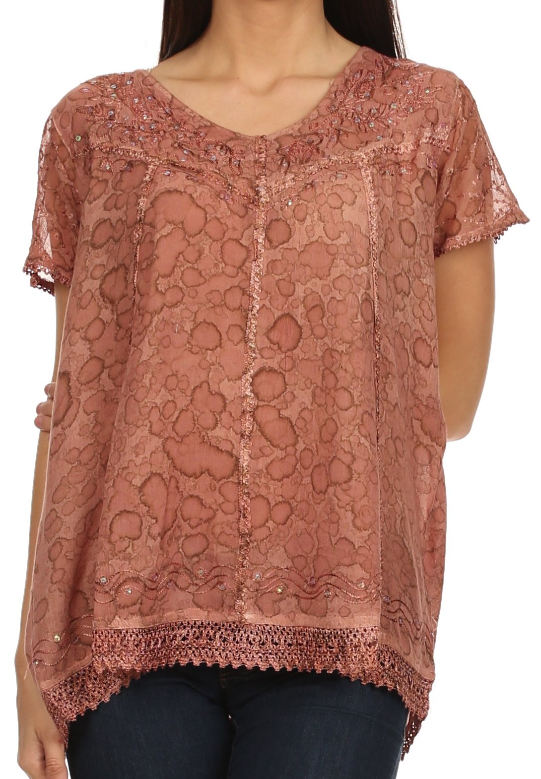 Sakkas Women's Charolette Embroidered Sequin Blouse - Elegant Party Top for Evening Events, Weddings & Special Occasions