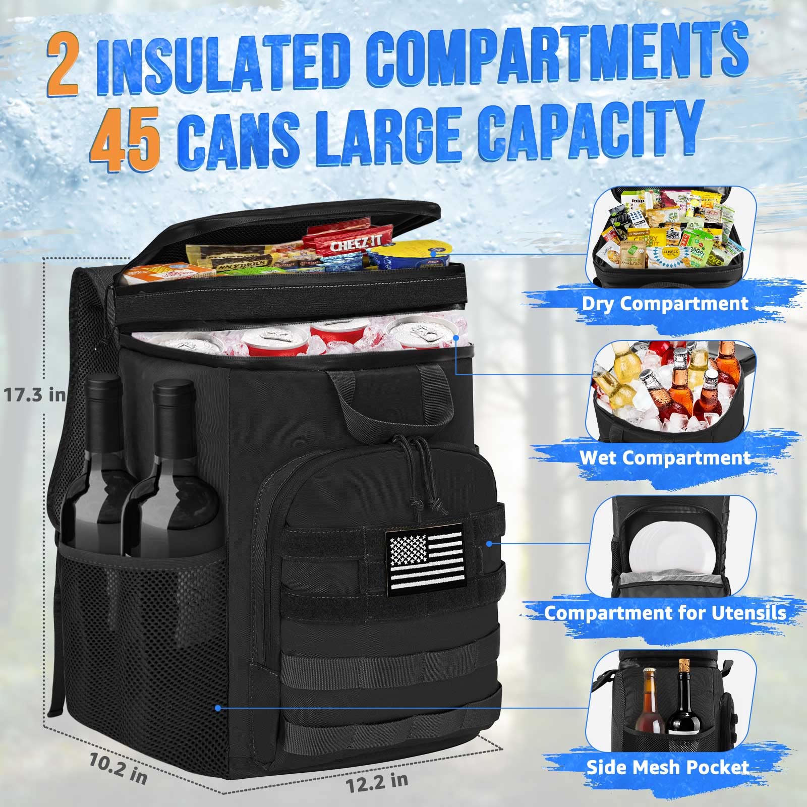 **AUTOWT 45 Can Insulated Cooler Backpack - Large Leakproof Tactical Soft Cooler for Camping, Hiking, Beach & Travel - Portable Beer & Drink Carrier for Men & Women**    *(Perfect for outdoor adventures, picnics, tailgating, and keeping drinks cold on the go!)*
