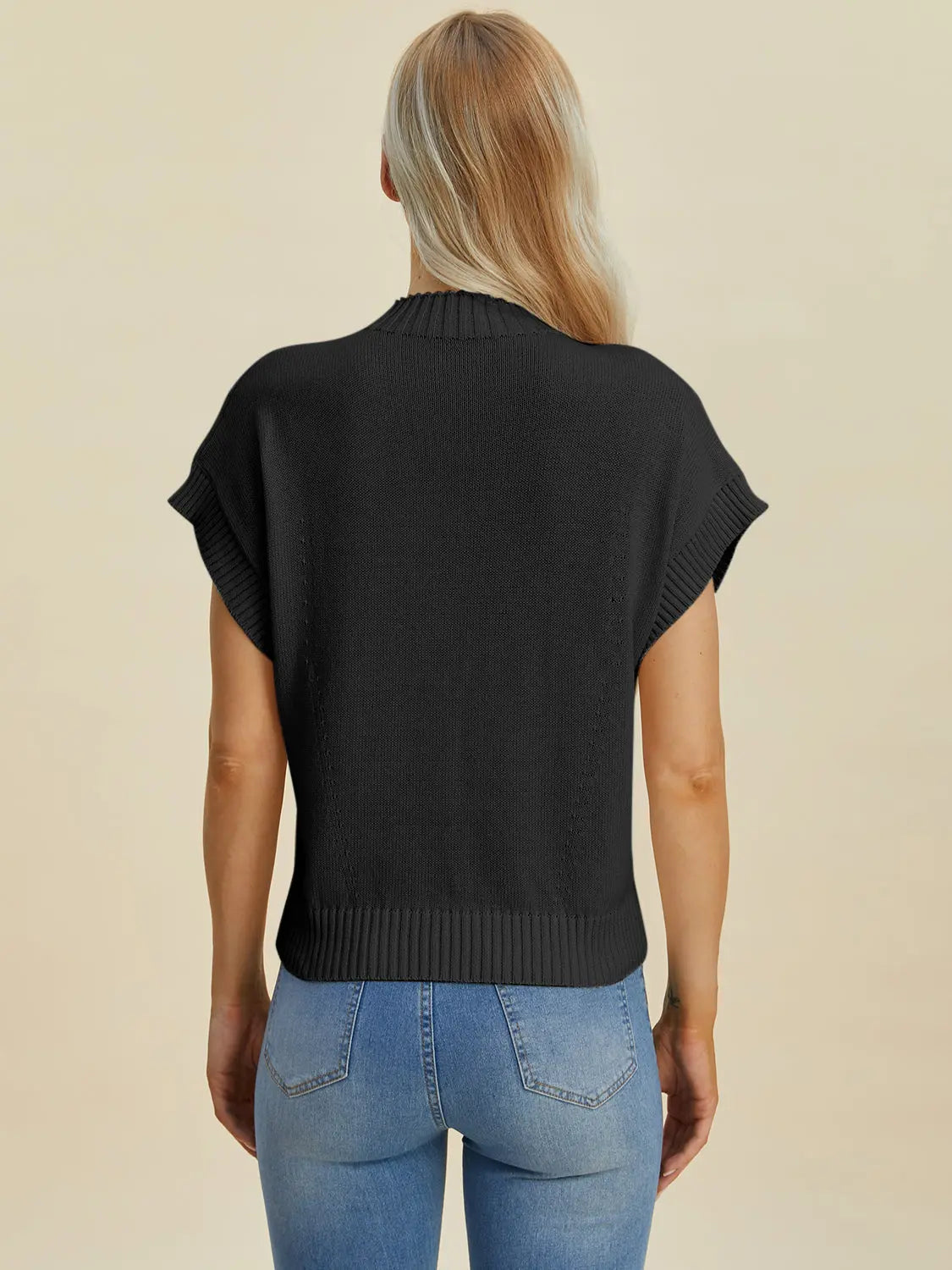 Double Take Full Size Mock Neck Short Sleeve Sweater for Women - Soft Knit Pullover Top for Casual Wear & Office Outfits | Perfect for Fall & Winter Layering
