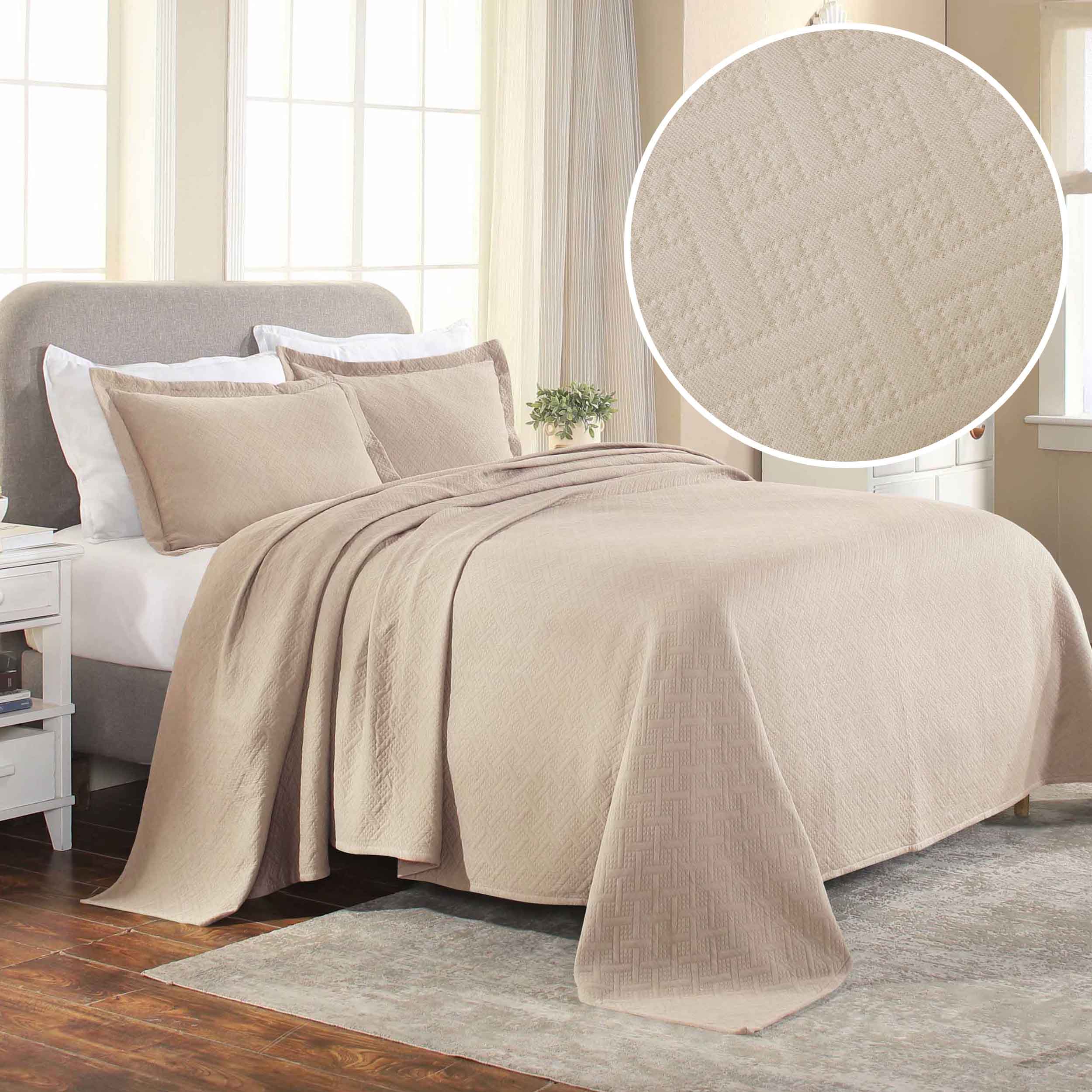 Basket Weave Matelasse Cotton Bedspread Set - Queen Size Luxury Bedding with Matching Shams - Perfect for Master Bedroom & Guest Room Decor