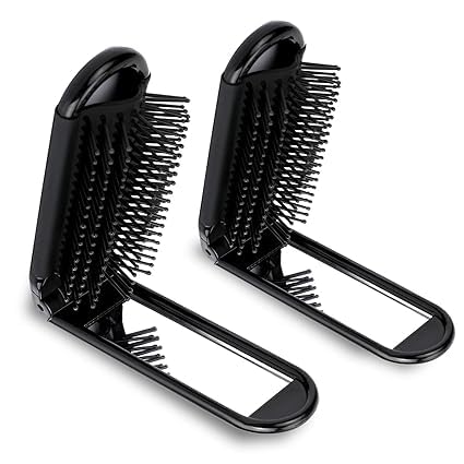 Portable Folding Hair Brush with Mirror - 2pcs Travel Hair Comb for Purse & On-the-Go