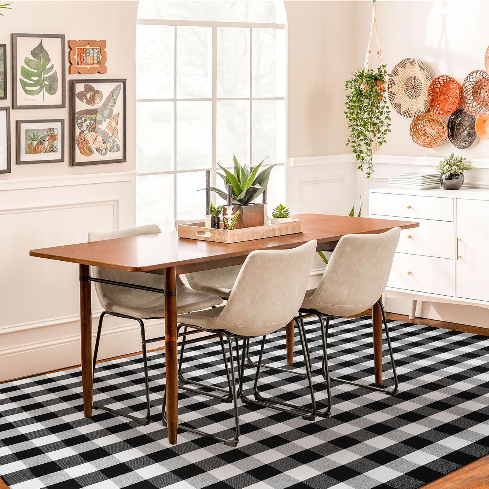 KOZYFLY 8x10 Ft Buffalo Plaid Area Rug - Black & White Checkered Washable Cotton Rug for Living Room, Dining Room, Bedroom, Patio & Farmhouse Decor | Indoor Outdoor Use