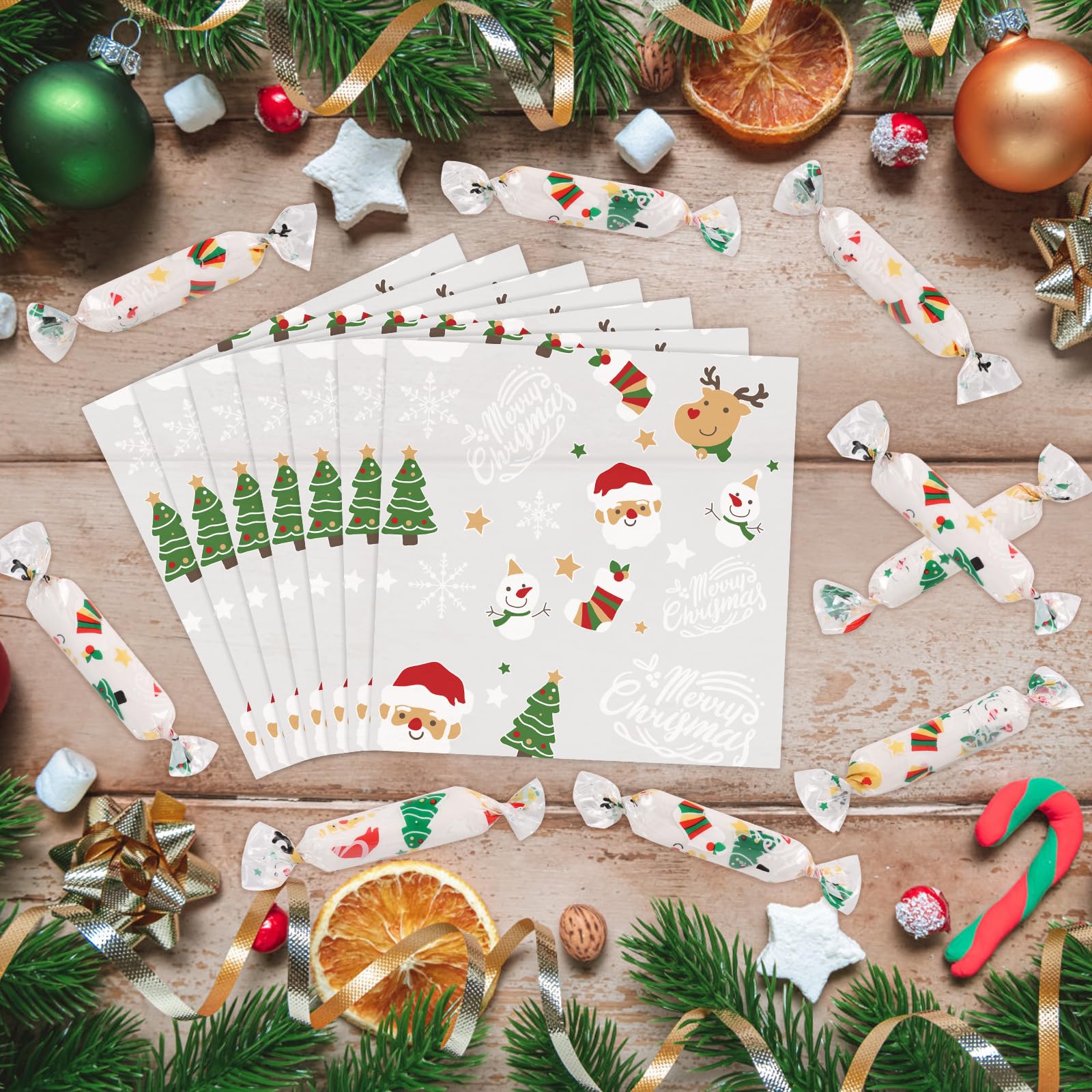 CCINEE 600Pcs Clear Christmas Candy Wrappers - Transparent Cellophane Bags for Caramel, Chocolate & Candy Packaging (6x8 Inches) - Perfect for Christmas, Birthday Parties, Gift Wrapping & Holiday Treats