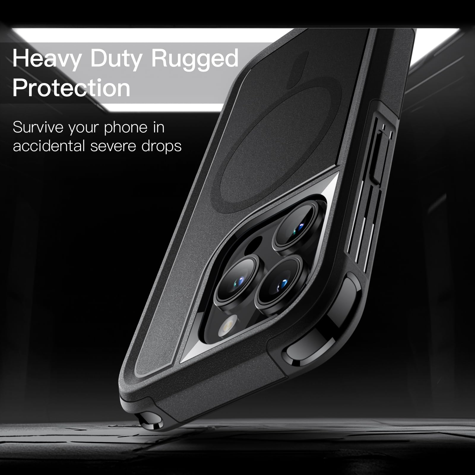 JETech Heavy Duty Dual-Layer Rugged Case for iPhone 15 Pro Max 6.7-Inch - MagSafe Compatible, Shockproof Protective Magnetic Cover (Black) - Perfect for Outdoor Adventures, Construction Work & Extreme Sports Protection