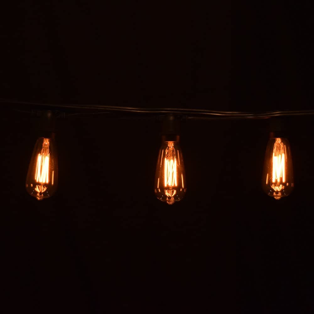 Commercial Edison Bulb Outdoor String Lights - 50 ft Black Wire with Hand-Threaded Filament (ST40 Lantern Style) for Patio, Garden & Restaurant Decoration