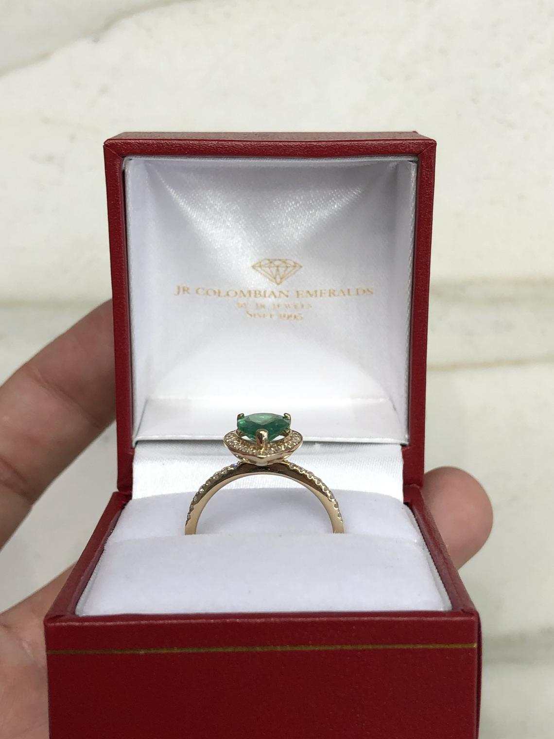 1.65tcw Teardrop Dark Green Emerald Floral Halo Engagement Ring in 14K Gold - Perfect for Proposals, Weddings & Anniversary Gifts