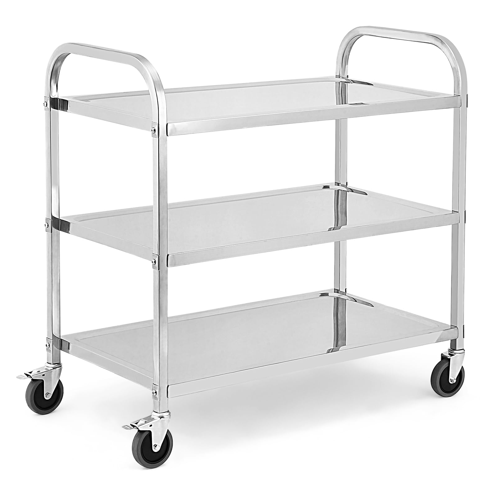 GARVEE 3-Tier Heavy Duty Stainless Steel Utility Cart with Handle & Locking Wheels - 265Lbs Capacity (85x45x90cm) - Perfect for Kitchen, Restaurant, Hospital, Lab & Home Organization