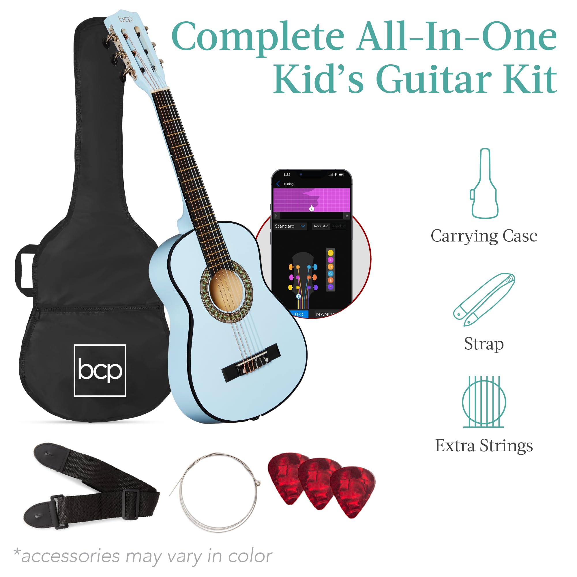 Best Choice Products 30in Kids Acoustic Guitar Beginner Starter Kit with Strap, Case, Extra Strings & Rosette Inlay - Light Blue | Perfect for Kids Music Lessons, Birthday Gifts & First-Time Players