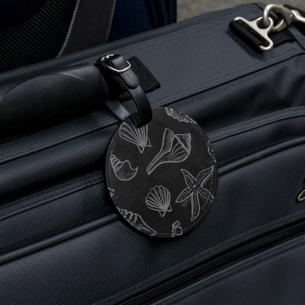 Seashells Design Round Leather Luggage Tag - Chalkboard Style Suitcase ID Card for Carry-On Bags | Perfect for Travel Identification & Personalized Suitcase Marking