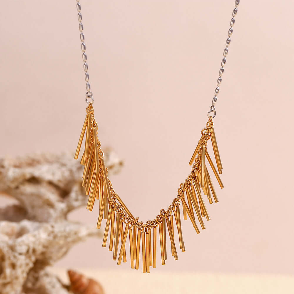 Elegant Gold and Silver Statement Tassel Chain Necklace | Fashion Jewelry for Women | Perfect for Parties, Weddings & Date Nights | N3317