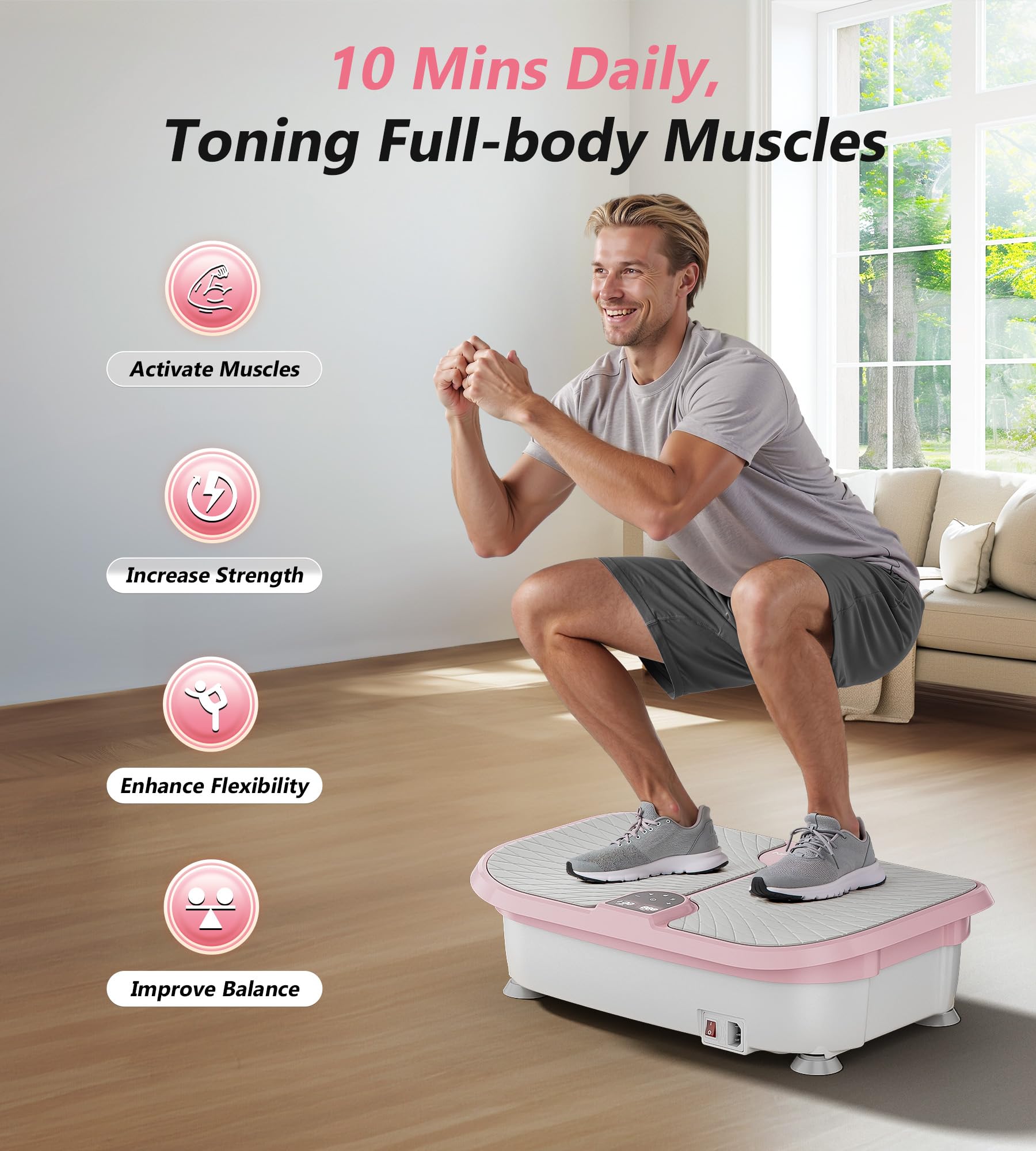 Vibration Plate Exercise Machine for Weight Loss & Muscle Toning - Power Plate Platform with Resistance Bands for Lymphatic Drainage, Recovery & Home Workouts - Perfect for Fitness, Rehab & Relaxation