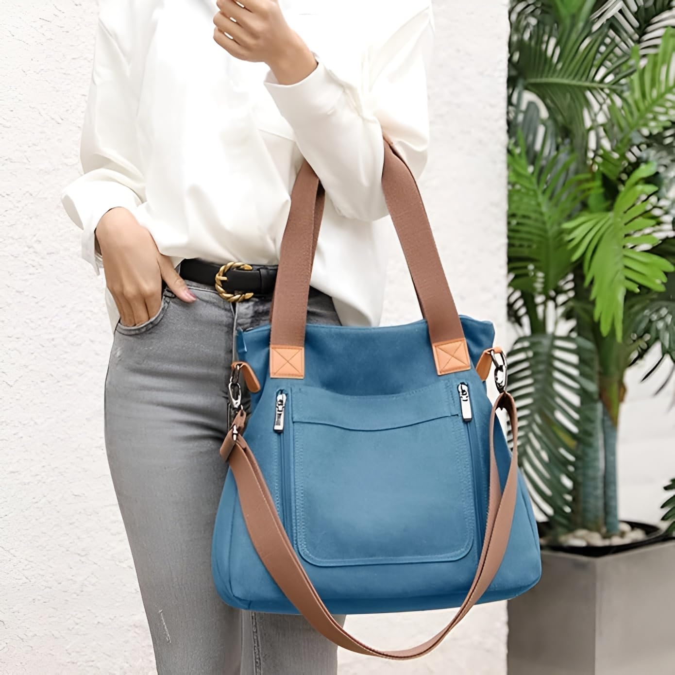 Stylish Women's Canvas Tote Bag - Large Capacity Casual Shoulder Bag for Everyday Use | Durable Hobo Tote & Crossbody Shopper Bag | Perfect for Work, Travel, Shopping and Beach Outings