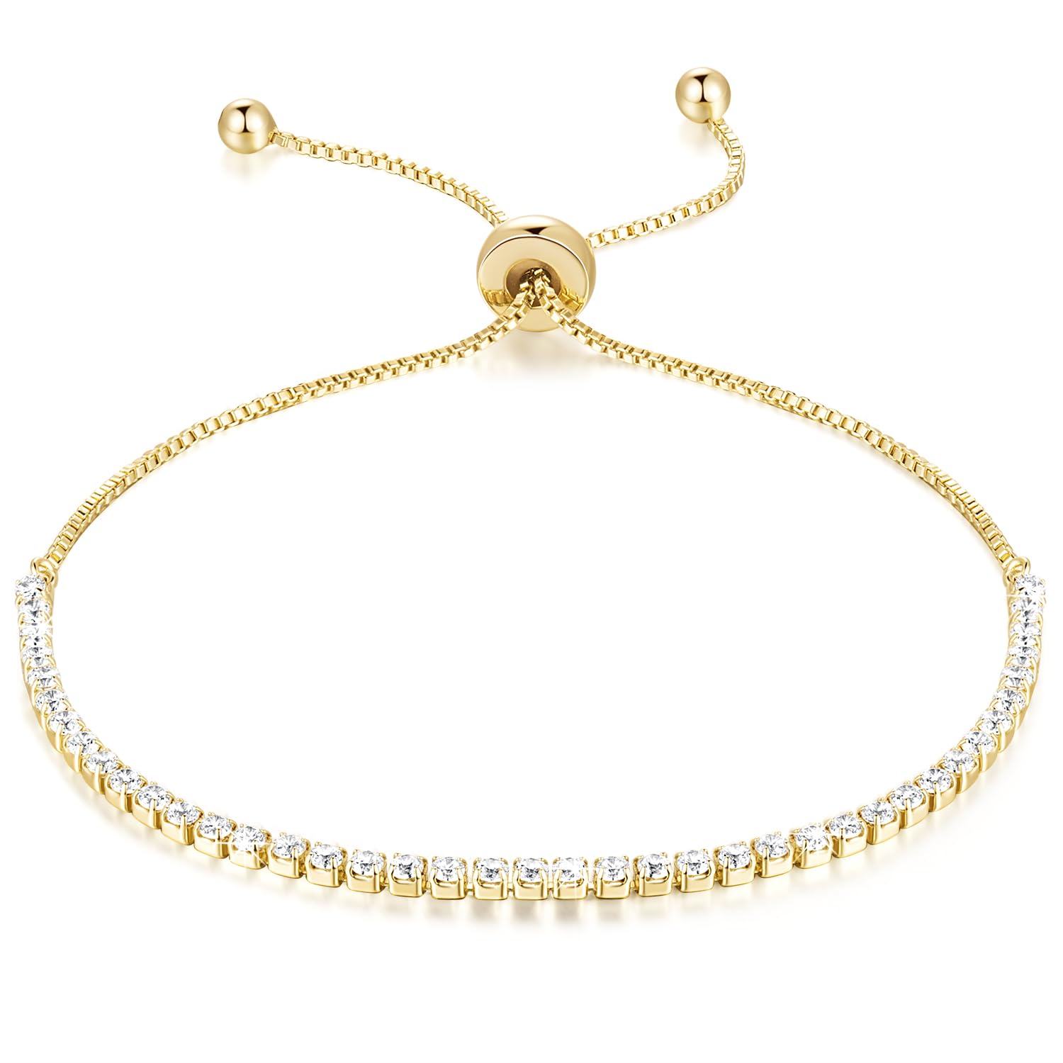 14K Gold Tennis Bracelet for Women | Cubic Zirconia Adjustable Bolo Clasp | Elegant Jewelry for Weddings, Parties & Everyday Wear