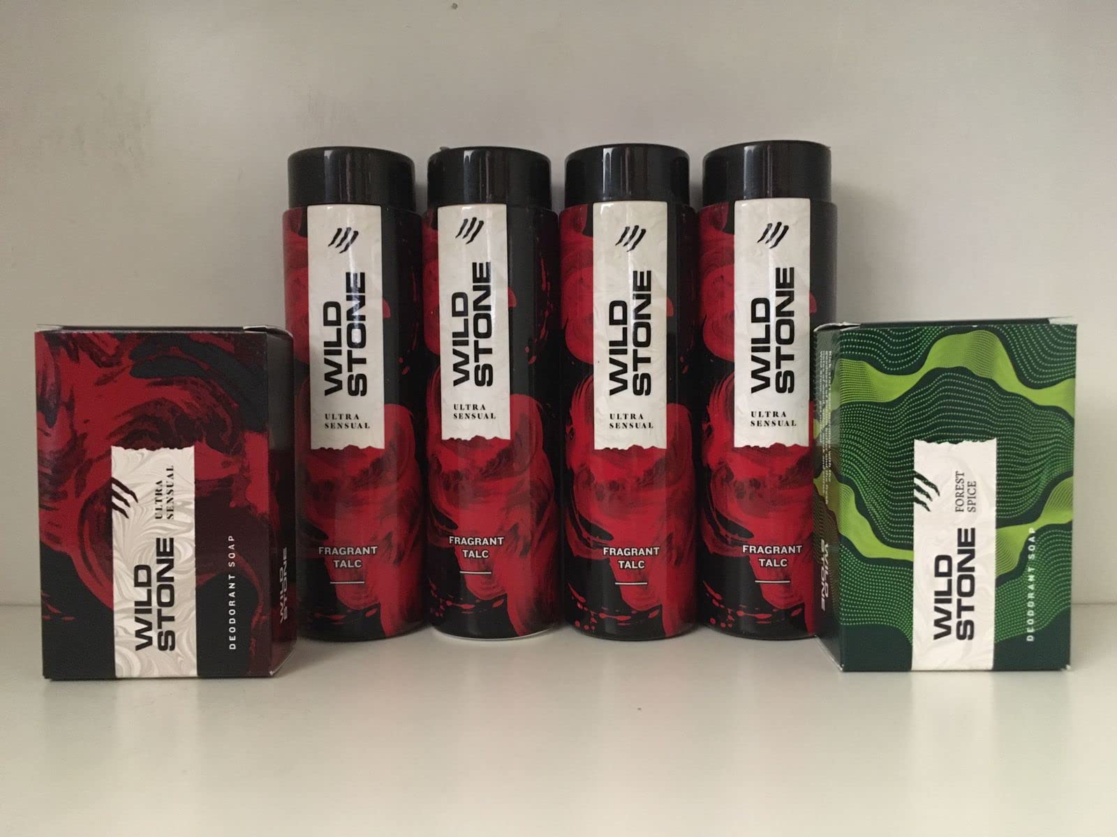 Wildstone Ultra Sensual Talc & Soap Set for Men - 50g Talc (4pc) & 75g Soap (2pc) - Fresh Fragrance Body Powder & Bath Bar - Gym, Travel & Daily Use