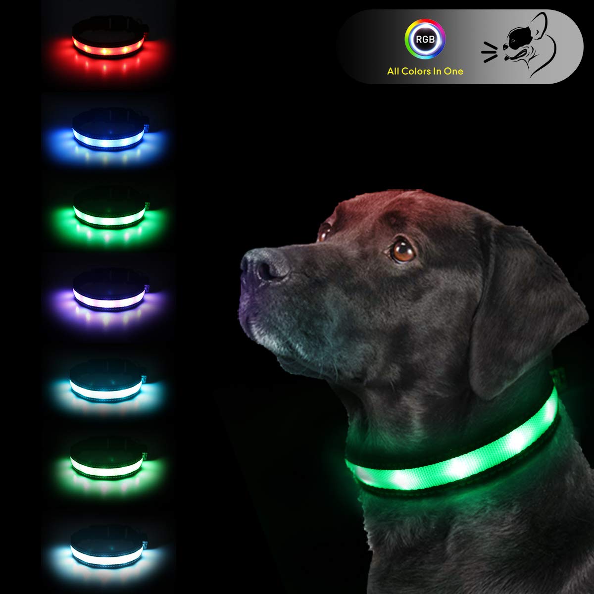 USB Rechargeable LED Dog Collar with 7 Color Changing Modes - Glow in The Dark Adjustable Safety Collar for Small/Medium/Large/XL Dogs - Perfect for Night Walks, Jogging & Outdoor Adventures