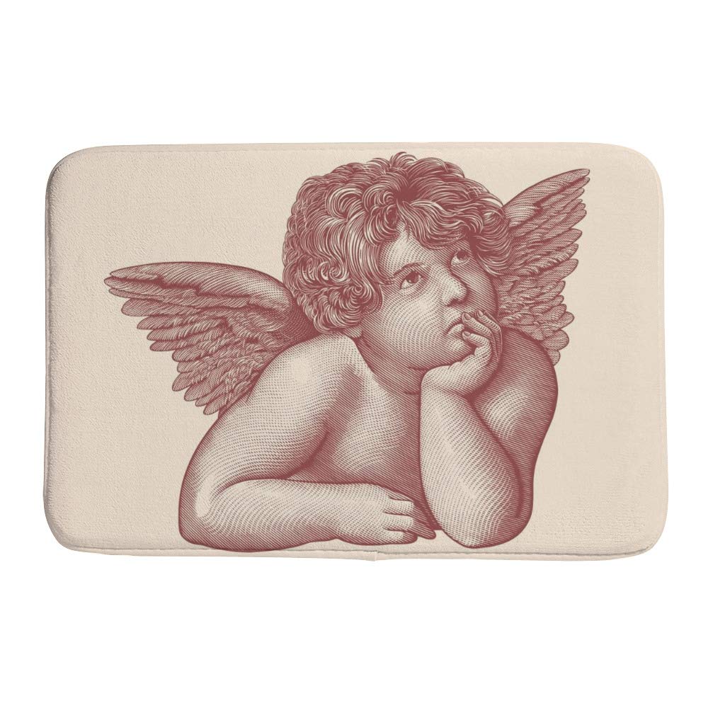 Kuizee Vintage Angel Cherub Doormat - Hand Drawn Coral Fleece Rug for Indoor & Outdoor Use - Non-Slip, Absorbent Floor Mat (23.6×15.7 Inch) - Perfect for Living Room, Bedroom, Bathroom, Kitchen & Entryway Decor