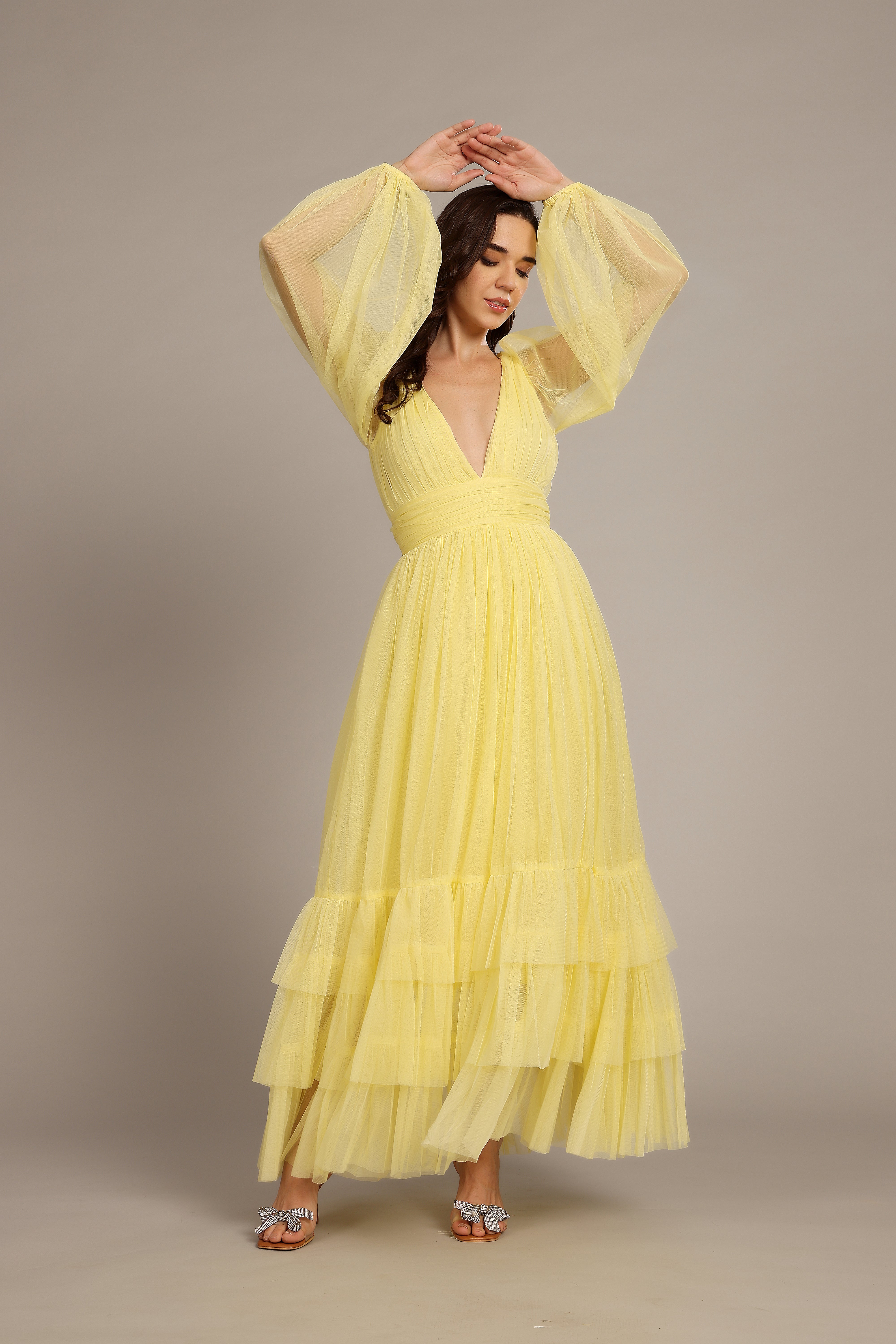 Buttercup Yellow Madison Long Sleeve Maxi Dress for Women - Elegant Flowy Formal & Casual Wear for Weddings, Parties & Everyday Outfits