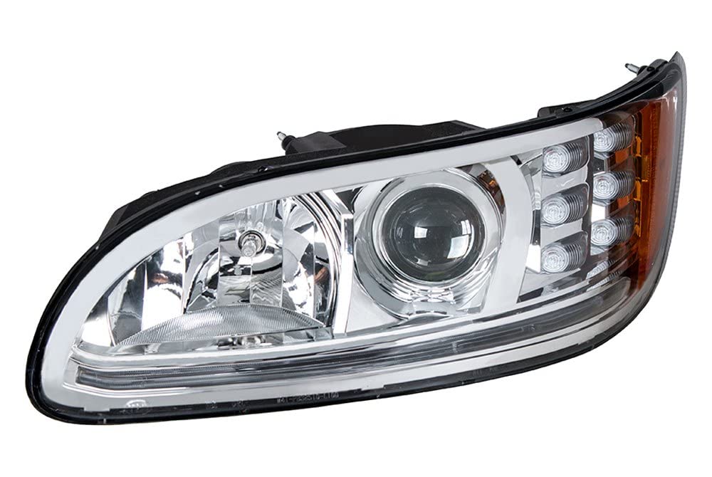 United Pacific 35808 Chrome Projection Headlight Assembly - Left Side (LH) with High/Low Beam H11/HB3 Bulb, Amber 6-LED Turn Signal, White LED Position Light & Side Marker | Compatible with Trucks, SUVs, Jeeps | Durable Replacement for Night Driving & Off-Road Adventures