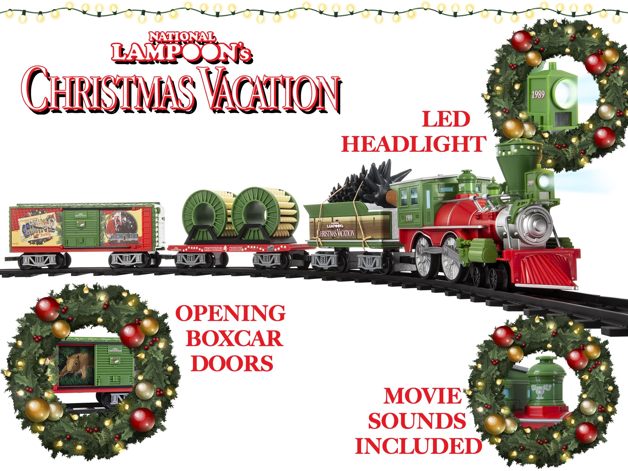 Lionel Battery-Powered Christmas Toy Train Set with Locomotive, 4 Train Cars, 8-Piece Track & Wireless Remote - Realistic Train Sounds & LED Lights for Kids Ages 4+ | Holiday Decor, Gift for Boys & Girls, Christmas Tree Display