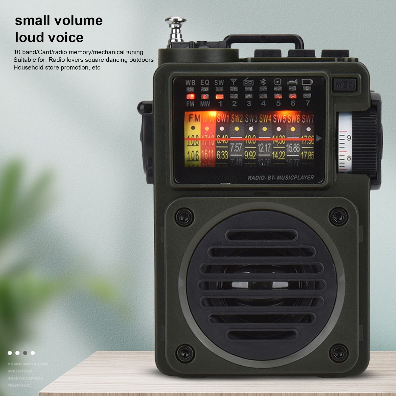 Portable Shortwave Radio with Bluetooth, AM/FM/WB Weather Band, Rechargeable Battery & Sleep Timer - Compact Retro Analog Tuner for Walking, Hiking, and Outdoor Adventures