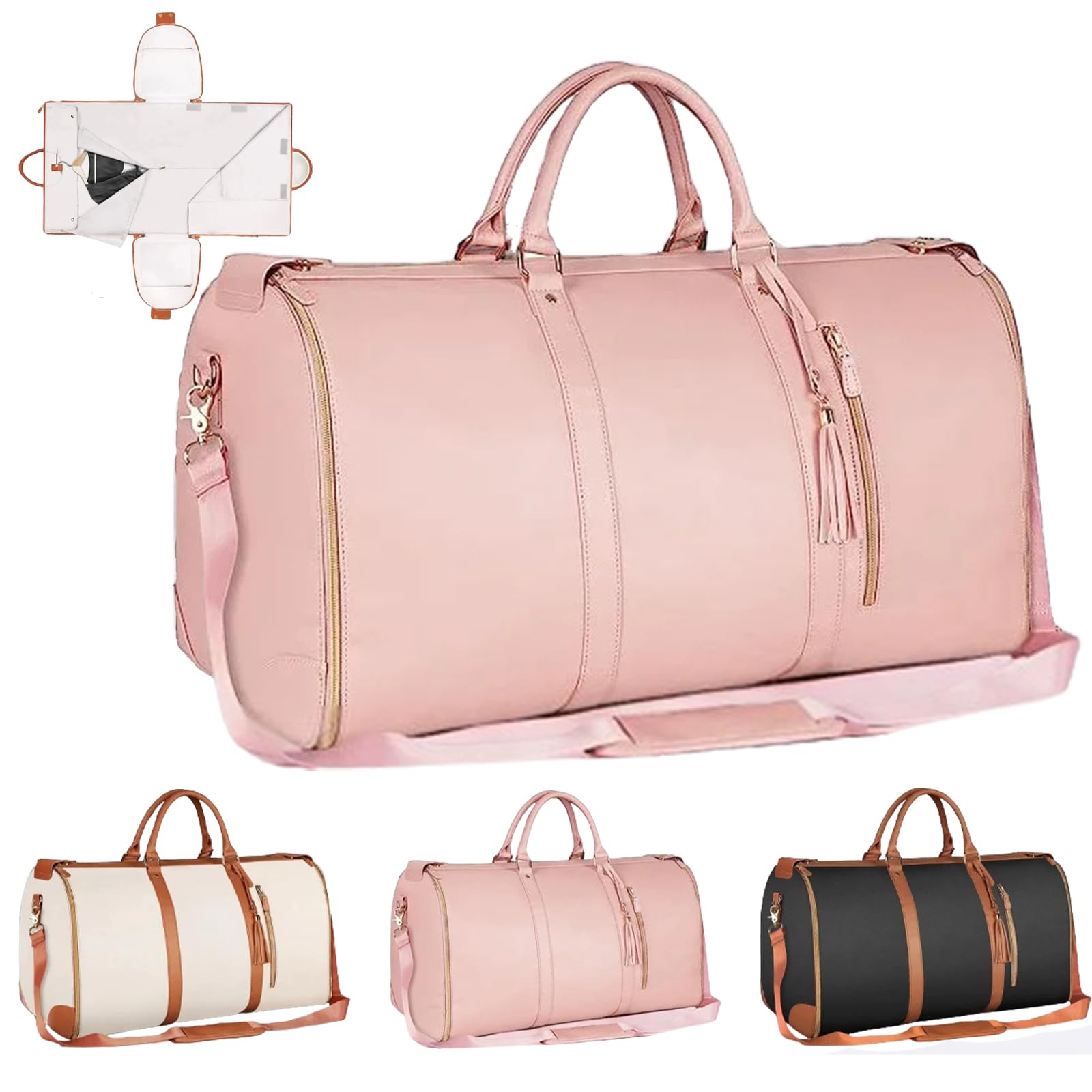 Zentotex Foldable Travel Bag with Wheels - High Capacity Convertible Garment Weekender Suitcase for Business & Vacation (Pink) | Perfect for Air Travel, Weekend Getaways & Business Trips