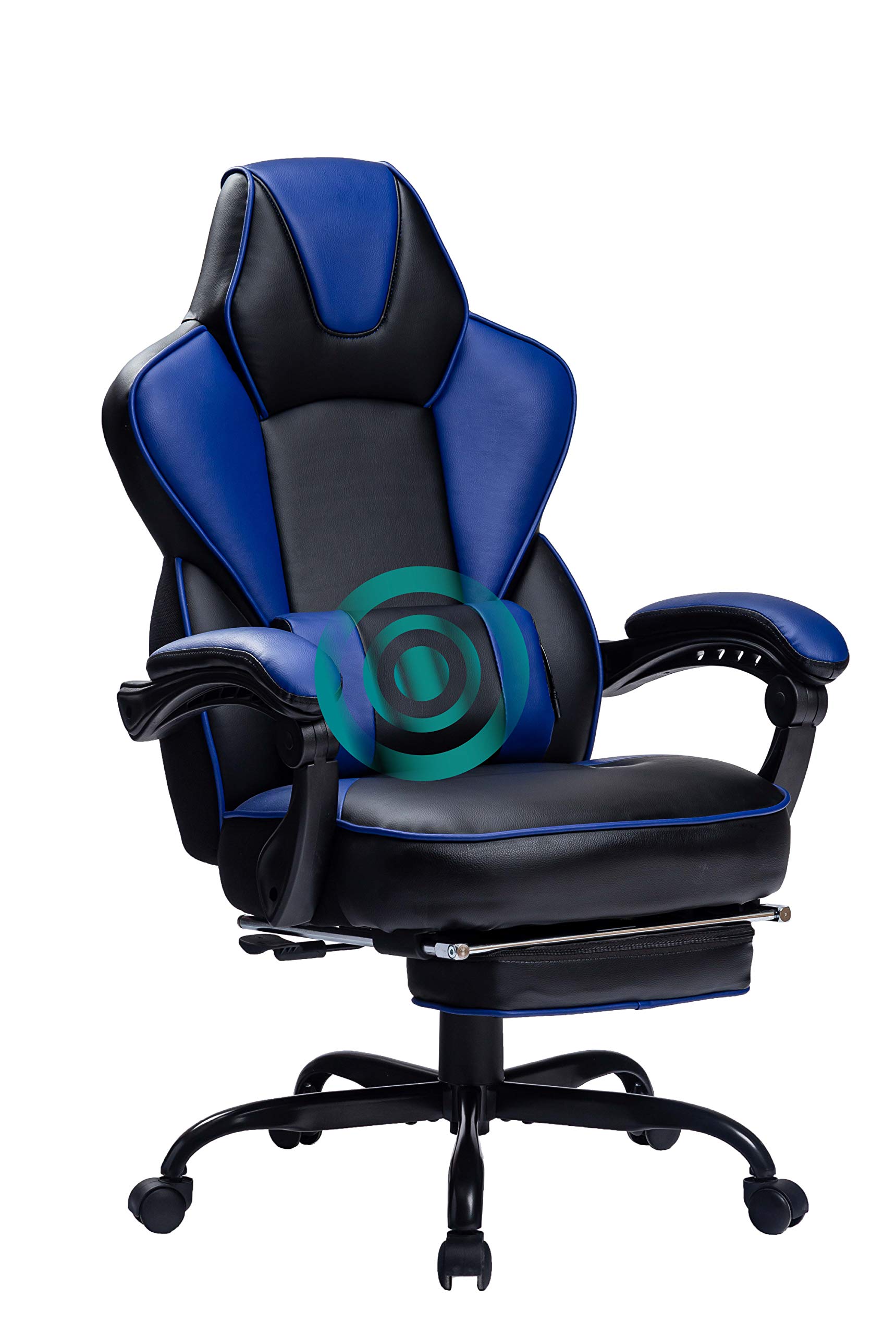 HEALGEN Ergonomic Gaming Chair with Adjustable Footrest & Lumbar Massage - PU Leather Computer Desk Chair for Adults - Perfect for Esports, Office Work & Home Gaming Setup