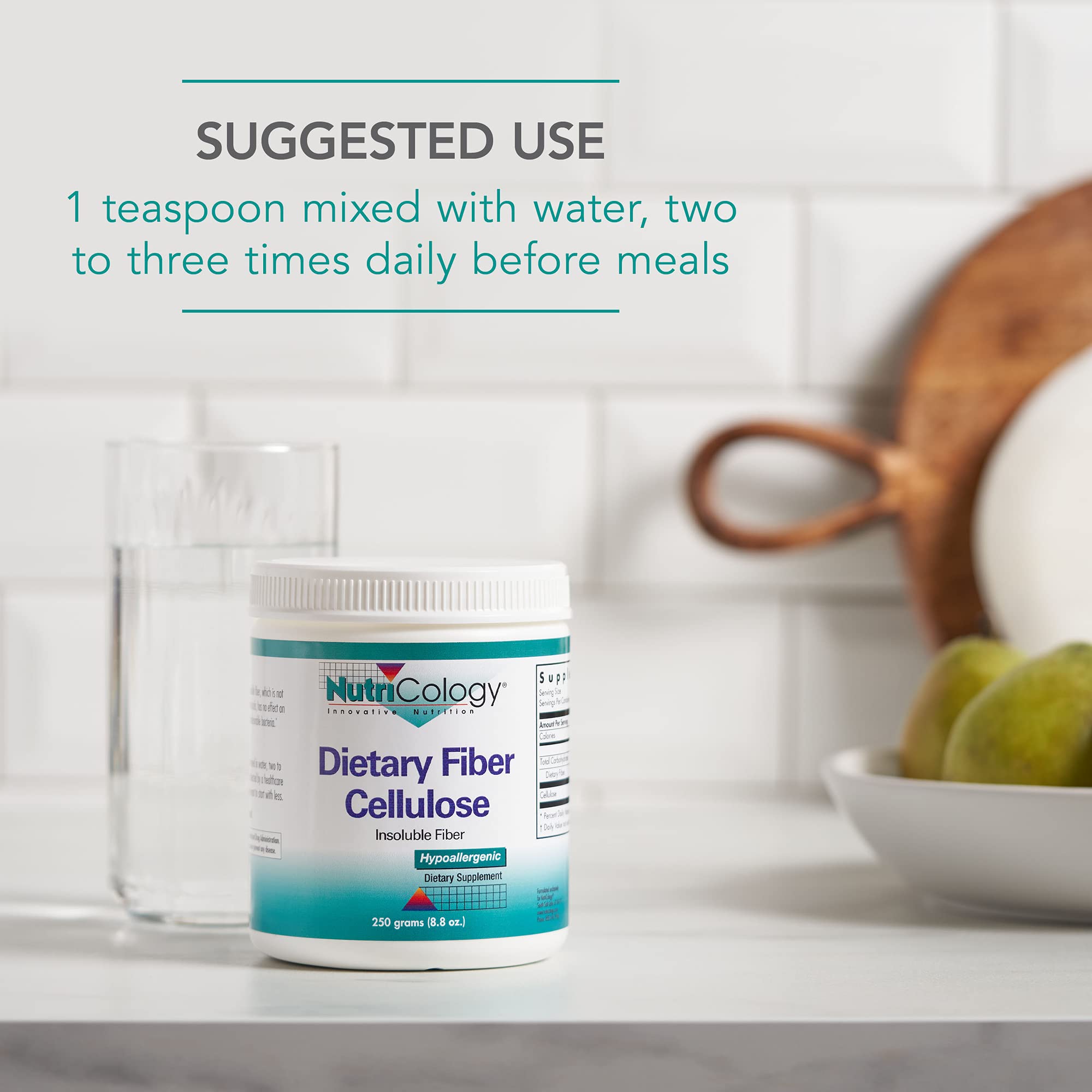 Nutricology Dietary Fiber Powder - 2000mg Insoluble Fiber Supplement | Microcrystalline Cellulose Powder for Digestive Health | Hypoallergenic & Non-Fermentable | 8.8 Oz - Perfect for Smoothies, Baking & Daily Wellness Routine