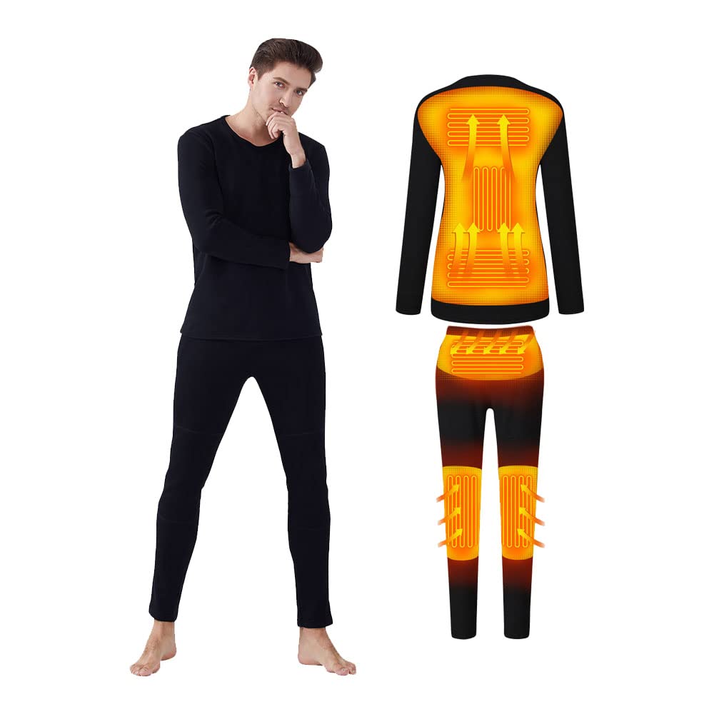 Men's Heated Underwear Set with 3 Temperature Settings - Winter Thermal Base Layer for Camping, Hiking & Hunting - Stay Warm in Cold Weather Outdoor Activities
