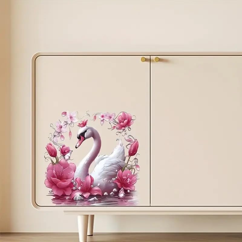 Waterproof Swan Blossoms Flower Toilet Cover Stickers - Spring Floral Leaf Butterfly Bathroom Decals for Toilet Lid, Tank & Seat | Self-Adhesive Vinyl Wall Stickers for Bathroom Decor (Home, Apartment, RV)