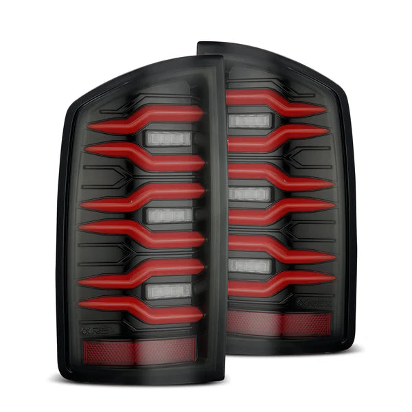 AlphaRex LUXX LED Tail Lights (Black/Red) for Dodge Ram 1500 2007-2008 & 3500 2007-2009 - Enhanced Visibility & Style for Night Driving & Off-Road Adventures