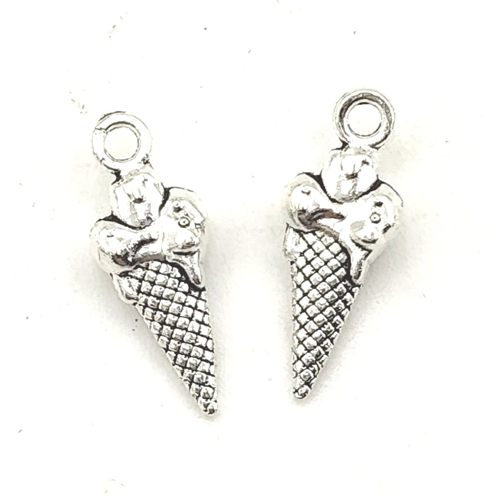 50pcs Ice Cream Cone Charms - Antique Tibetan Silver Pendants for DIY Jewelry Making (18x7mm) | Bulk Beads for Necklace, Bracelet & Craft Supplies | Perfect for Scrapbooking, Gift Wrapping & Party Favors