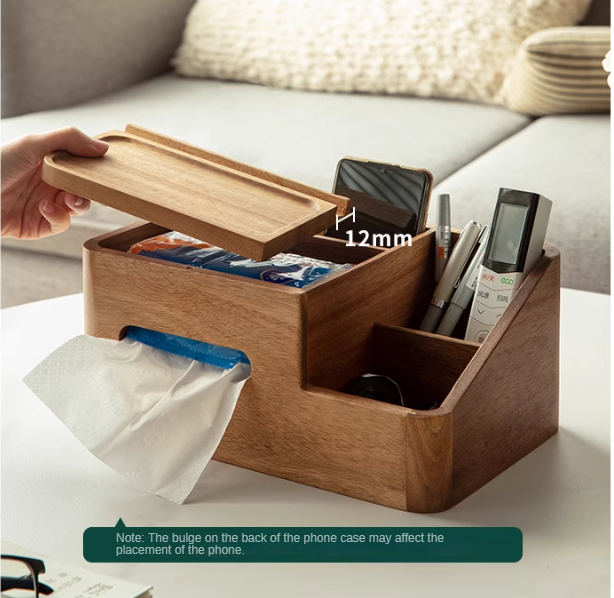 Premium Black Walnut & Acacia Solid Wood Multi-Functional Tissue Box Holder - Handcrafted Home Decor for Living Room, Bedroom & Office