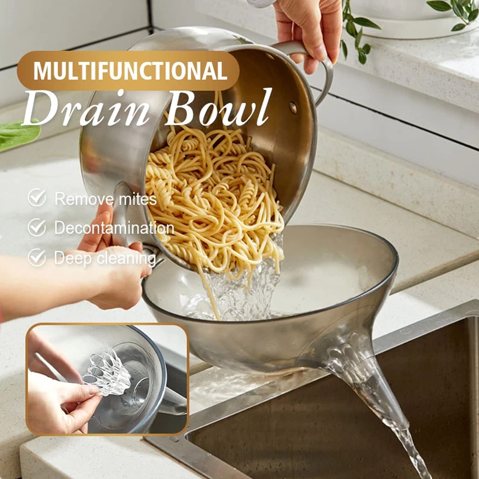 Plastic Strainer Basket with Funnel - Multifunctional Kitchen Colander for Washing Vegetables, Fruits & Salad - Perfect for Draining Pasta, Rinsing Berries and Food Prep