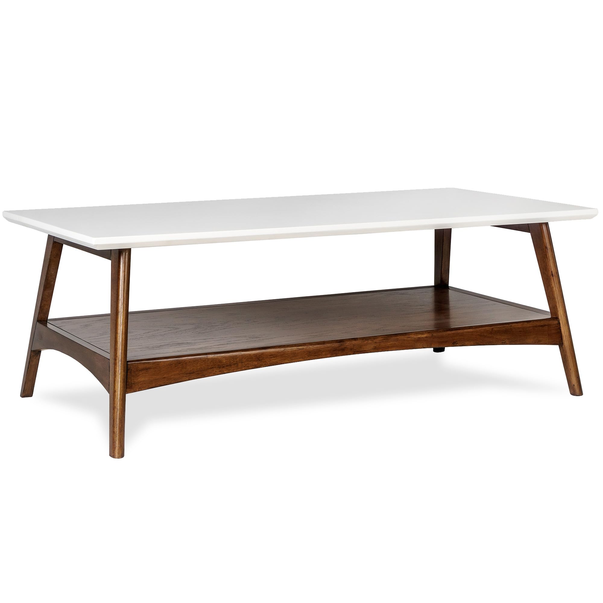 Madison Park Solid Wood Rectangular Coffee Table with Storage Shelf - Minimalist Living Room Accent Furniture in Off-White/Pecan Parker | Perfect for Small Spaces, Modern Decor & Coffee Table Storage Solutions