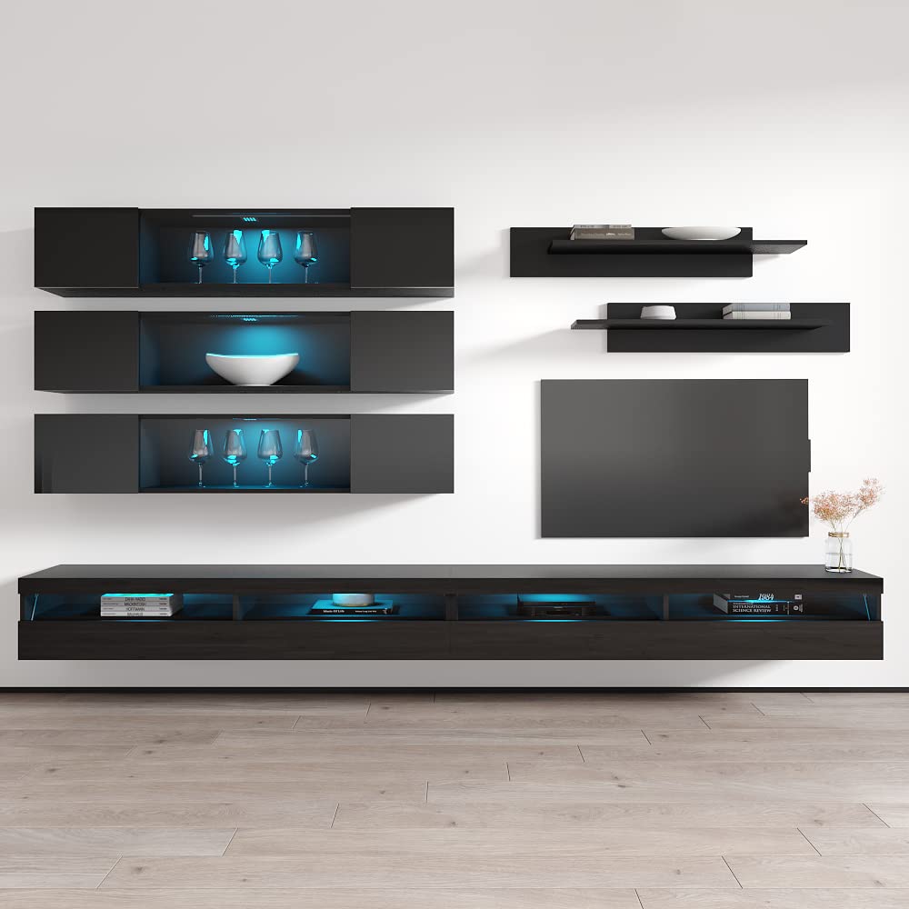 Modern Floating TV Stand with Storage & LED Lights - Wall-Mounted Entertainment Center for Bedroom & Living Room - 35