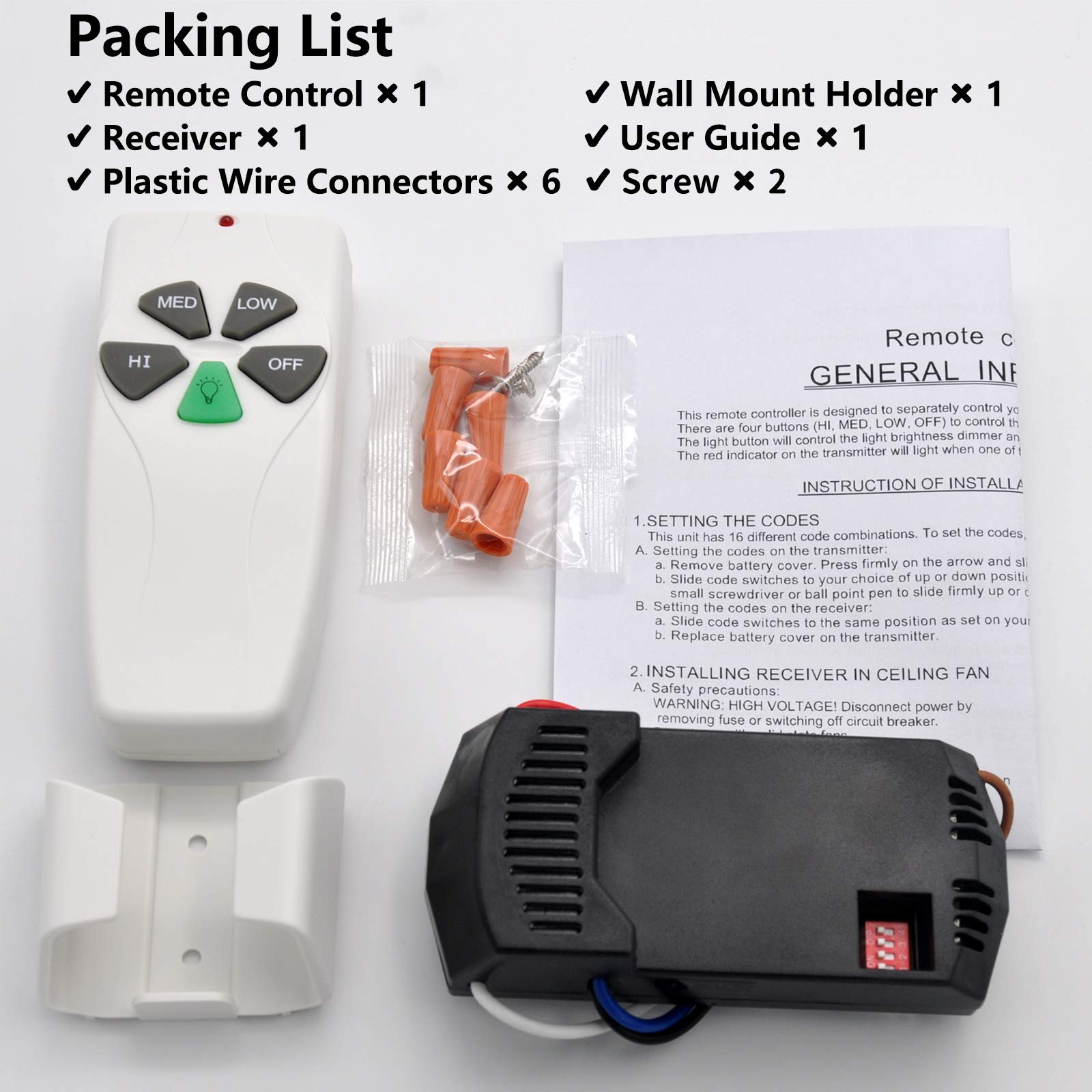 Universal Ceiling Fan Remote Control Kit - Replacement for Harbor Breeze, Hampton Bay & Hunter Fans - Includes FAN28R Receiver & FAN-53T Remote with Light Dimmer & 3-Speed Settings - 120V AC Compatible - Perfect for Bedroom, Living Room & Outdoor Patio Ceiling Fans