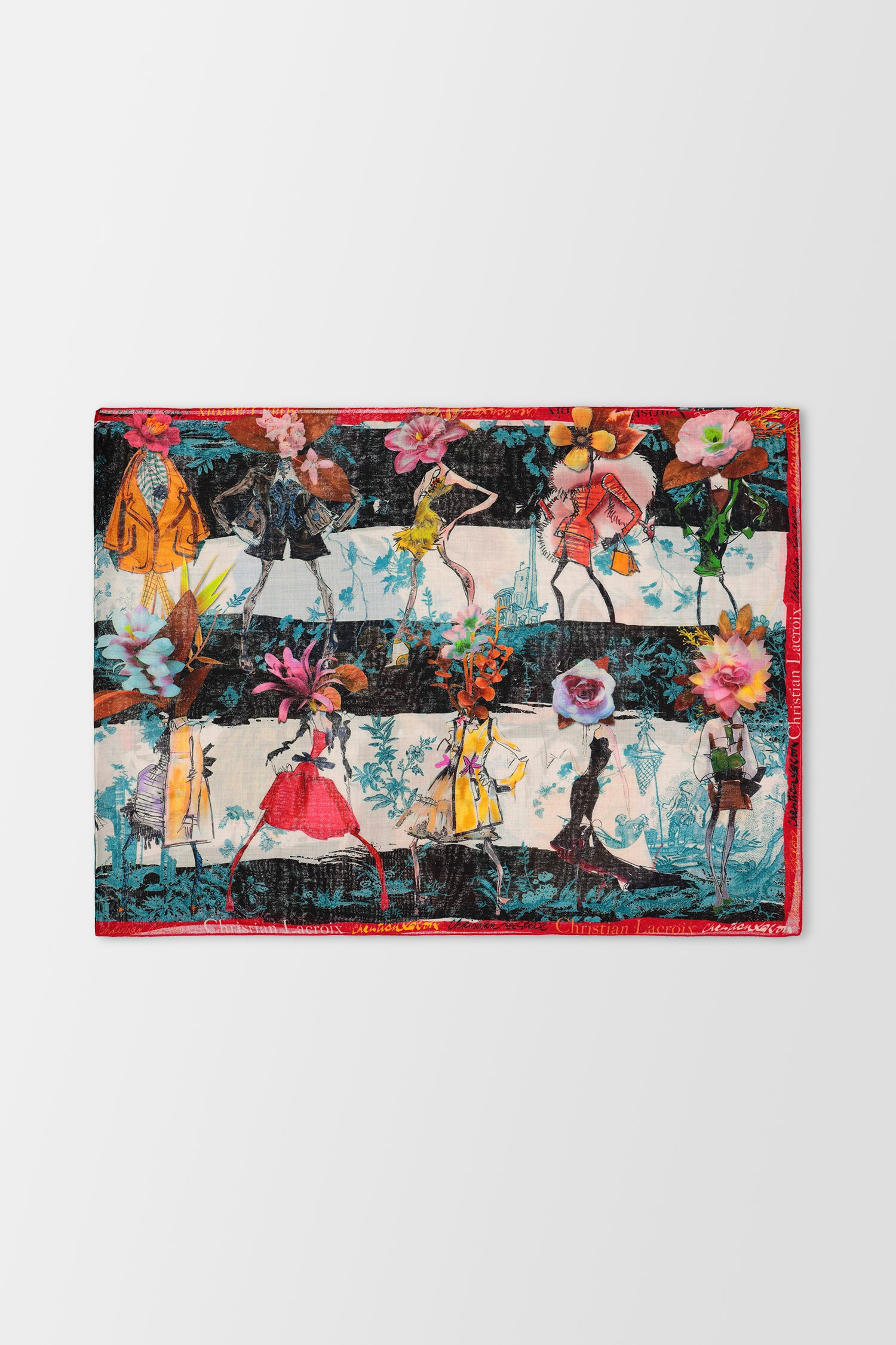 Christian Lacroix Les Filles en Fleur Wool Scarf - Luxury Floral Print Fashion Accessory for Women - Perfect for Office, Party & Special Occasions