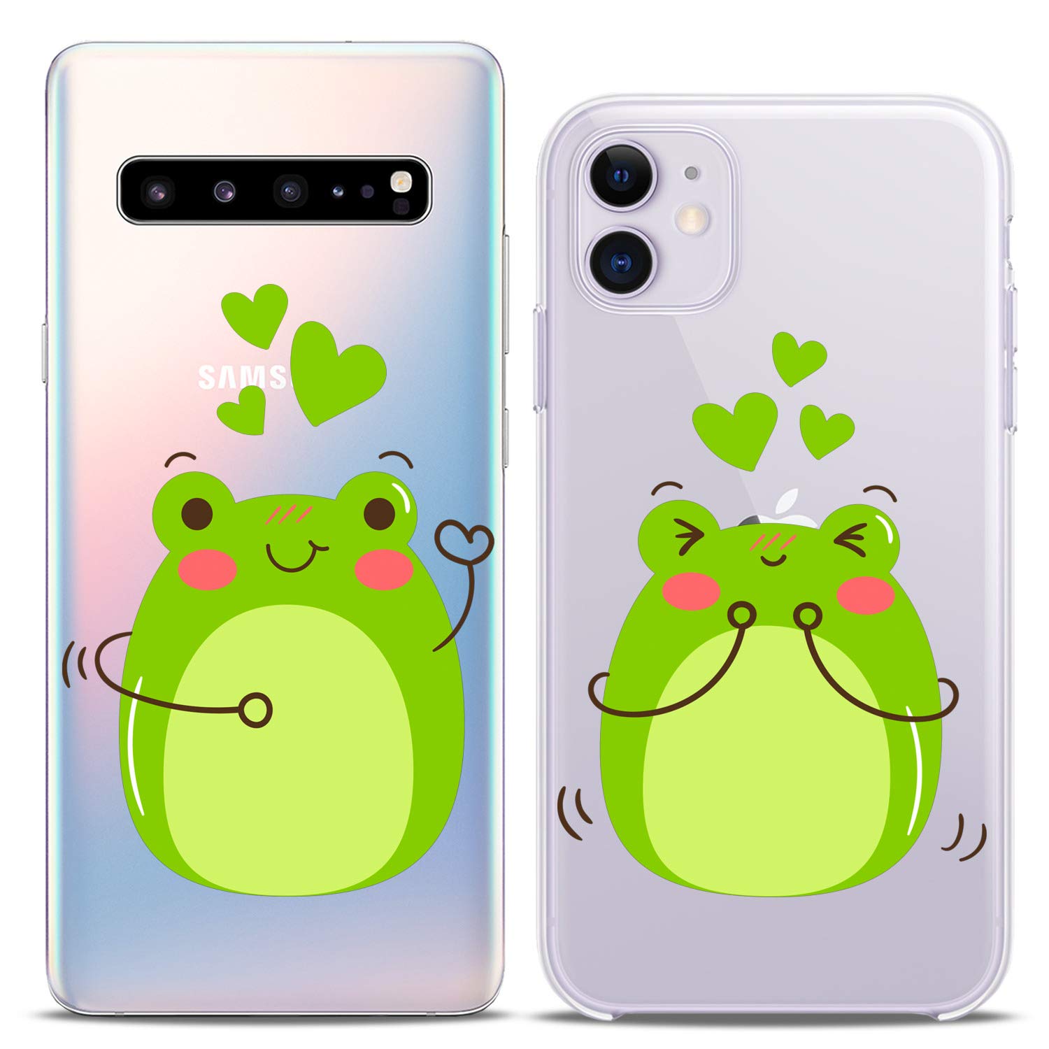 Cute Green Frog Matching Couple Phone Cases - Compatible with iPhone 16/15/14/13/12/11 Pro Max/Mini/XS/X/8 Plus/7+/XR/10/SE/5 - Adorable Love Gift Silicone Cover for Anniversary & Couples - Perfect for Valentine's Day, Dating & Relationship Gifts for Girlfriend/Boyfriend