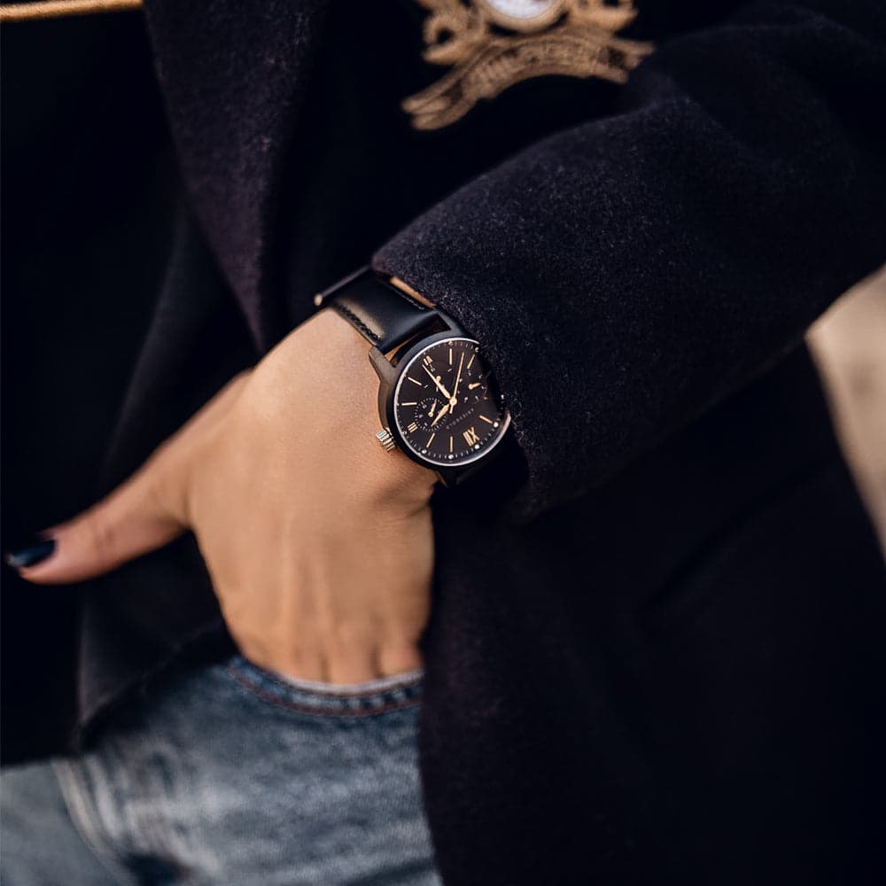 ARIES GOLD Women's Watch - Urban Eternal Black Stainless Steel Case with Black Leather Strap (Model L 1028 BKG) | Elegant Timepiece for Business, Casual Wear & Special Occasions