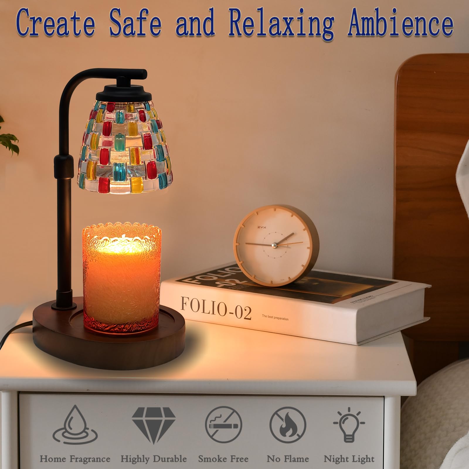 Electric Candle Warmer Lamp with Timer & Dimmable Light - Wooden Base Home Decor with 2 Bulbs (Red + Green) - Perfect Gift for Mom, Christmas, Housewarming - Ideal for Aromatherapy, Relaxation & Cozy Ambiance