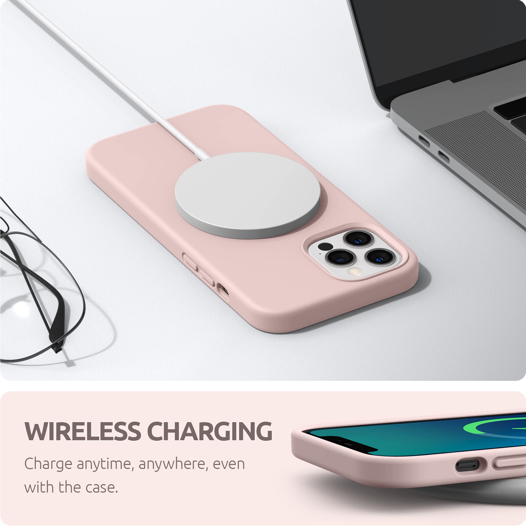 SURPHY Liquid Silicone Case for iPhone 12 Pro Max 6.7 Inch - Shockproof Protective Phone Cover with Microfiber Lining (Pink) | Perfect for Work, Travel & Everyday Use
