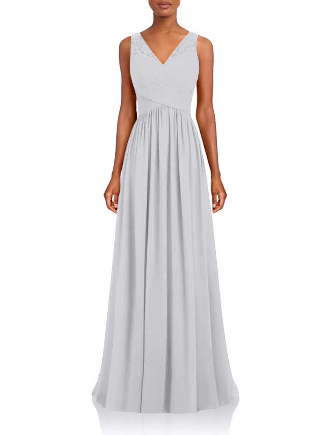 Elegant A-Line V-Neck Chiffon Long Bridesmaid Dress | Simple Prom Gown for Women | Perfect for Weddings, Formal Events & Special Occasions