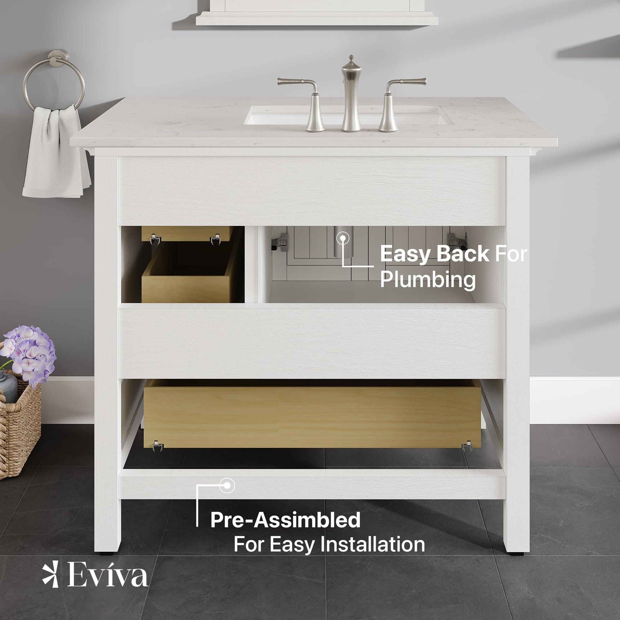 Luxury 36 Inch White Bathroom Vanity with Sink Top - Modern Freestanding Vanity Cabinet with Functional Storage - Perfect for Master Bathrooms, Powder Rooms & Small Space Remodels