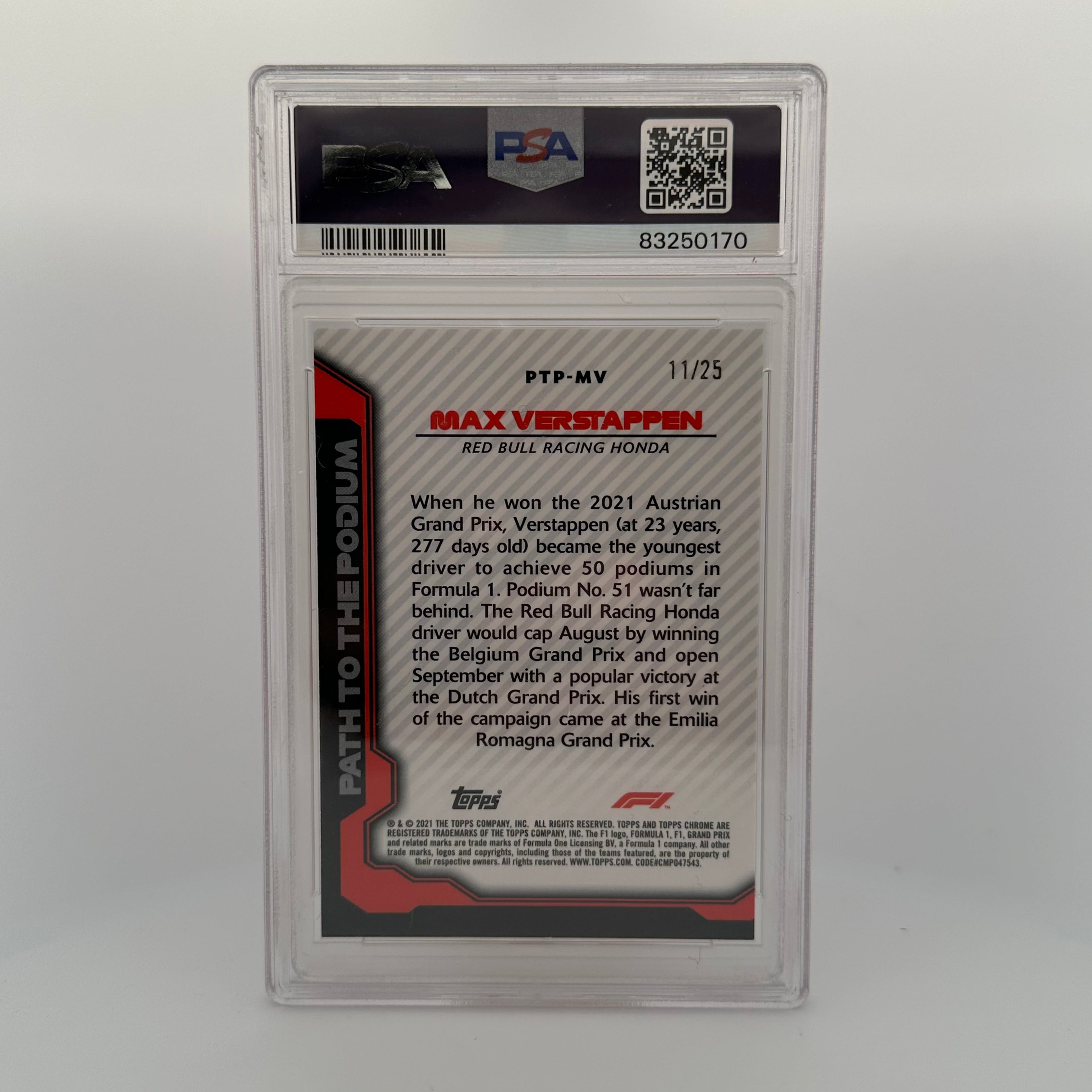 PSA 10 Graded 11/25 Max Verstappen #PTPMV Path To The Podium Orange Refractor - Rare F1 Collectible for Racing Fans & Sports Memorabilia Display